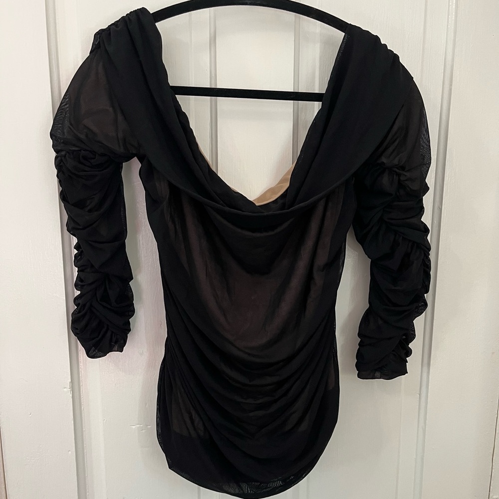 SHEIN Plus Off Shoulder Ruched Mesh Top